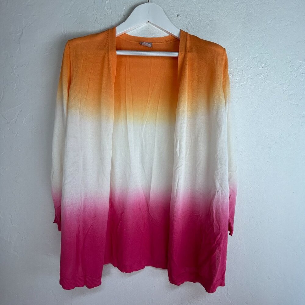 Chico's Womens Open Front Ombré Knit Cardigan Sweater Size 1, Medium Orange Pink